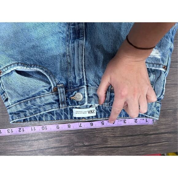 Zara 5 Pocket Design Distressed Ripped Denim Straight Jeans Blue Size 4 - Picture 8 of 11